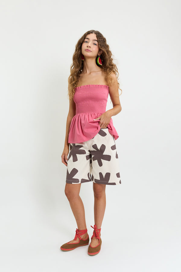 Bermuda Coco – Denim 100% algodón con estampado artesanal